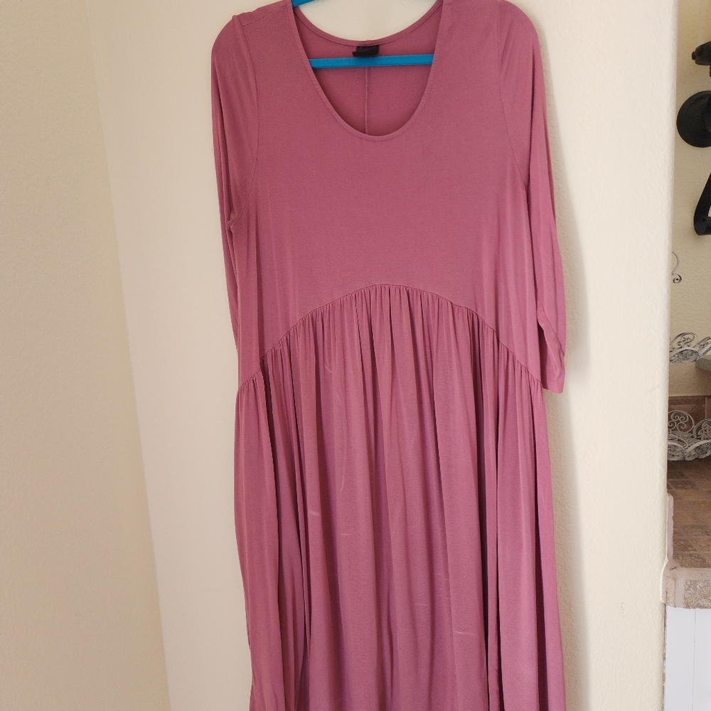 Agnes & Dora Oakley Dress Women's Sz S Pink Pleated 3/4 Sleeves Stretch